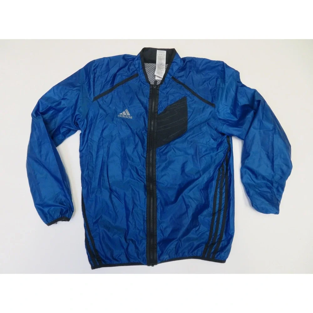 Adidas Jacket Mens Large Full Zip Blue Black Crazy Ghost Windbreaker Athletic